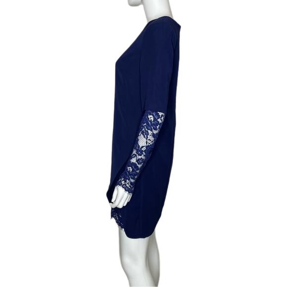 Cynthia Steffe Women's Deep Indigo Long Lace Sleeve Stretch Shift Dress sz 4 - Picture 2 of 4